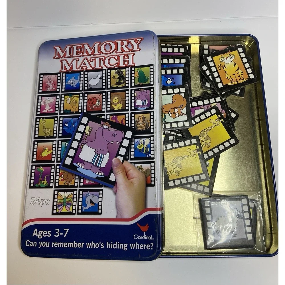 Cardinal Memory Match Game Kids Ages 3-7 Animal Film Strip Theme‎ in Metal Tin